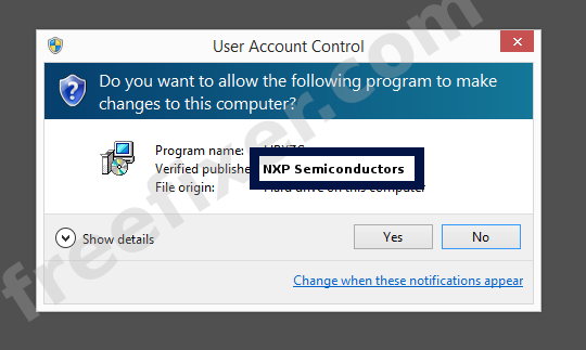 Screenshot where NXP Semiconductors appears as the verified publisher in the UAC dialog